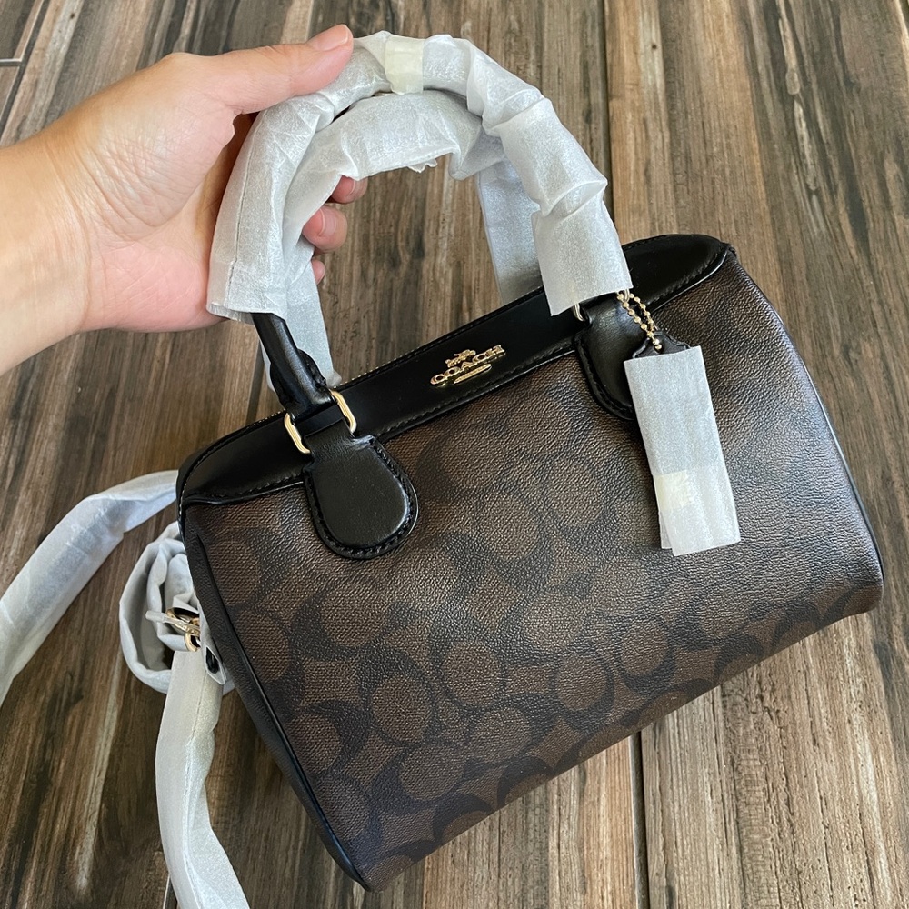 NWT Coach Bennett Satchel Signature Canvas Brown Boston Bag